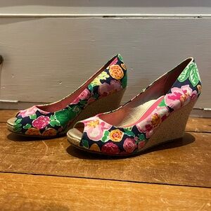 Lilly Pulitzer Floral Wedges - Pink, Green, Gold